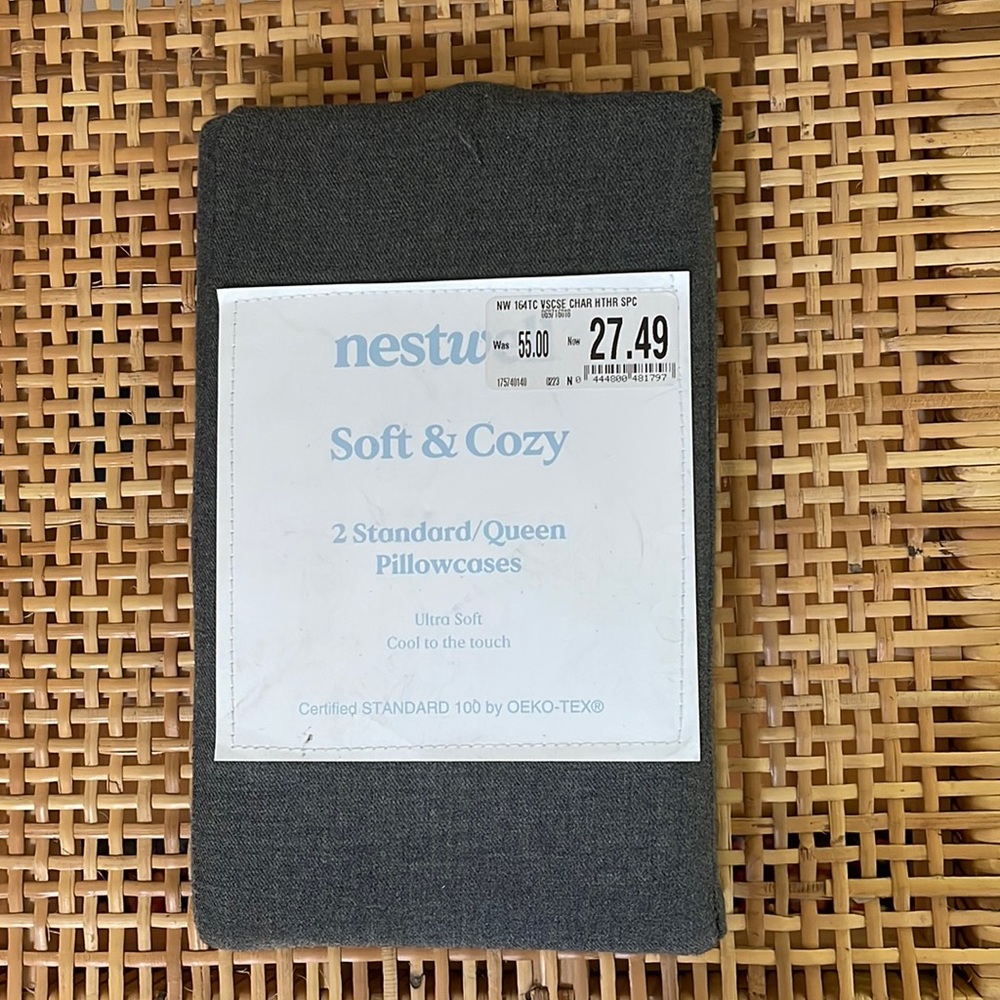 2 Charcoal gray Pillowcases in standard/Queen. 100% rayon. New!
